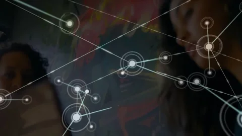 Female colleagues collaborating on tech design, exploring floating network Stock Footage 329415009