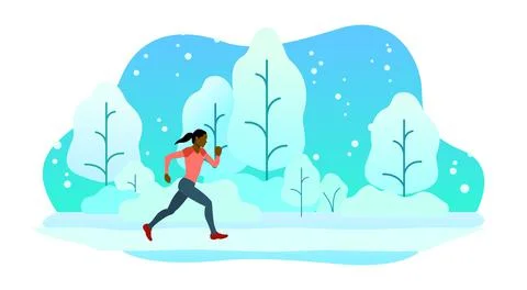 Female Colored Jogger in Wintry Forest Illustration Stock Illustration