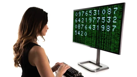 Female on a computer with code Stock Footage 237682831