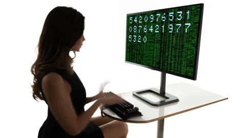 Female on a computer with code Stock Footage 237682879