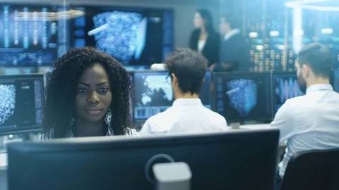 Female Computer Engineer Works on a Neural Network/ Artificial Intelligence. Stock Footage 81267836