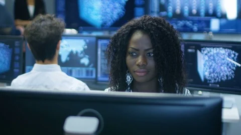 Female Computer Engineer Works on a Neural Network/ Artificial Intelligence. Stock Footage 81267919