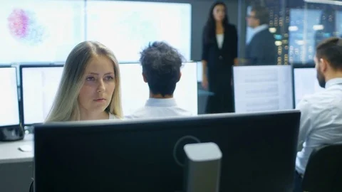 Female Computer Engineer Works on a Neural Network/ Artificial Intelligence. Stock Footage 81468500