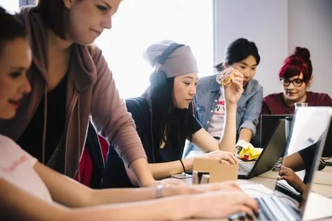 Female computer programmers coding in office Stock Photos