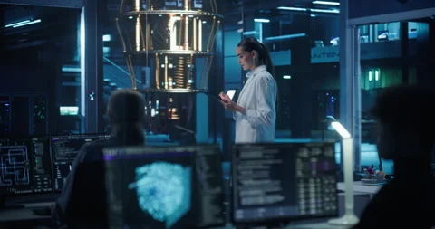 Female Computer Scientist Working with Quantum Computer Stock Footage 318965284