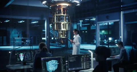 Female Computer Scientist Working with Quantum Computer Stock Footage 318965303