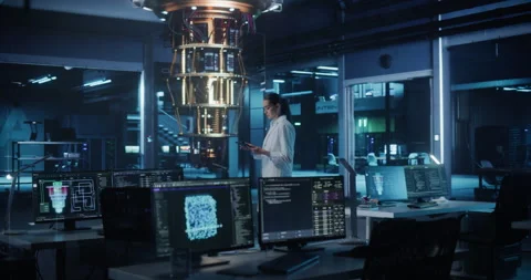 Female Computer Scientist Working with Quantum Computer Stock Footage 318965342