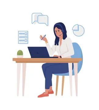 Female computer worker semi flat color vector character Ilustración de archivo