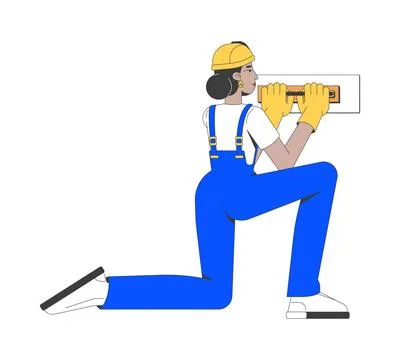 Female construction worker applying wall putty 2D cartoon character Stock Illustration