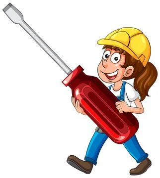 Female Construction Worker Carrying Large Red Screwdriver Illustrazione stock