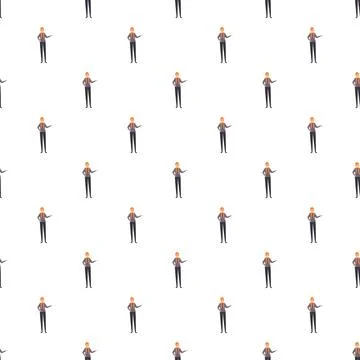 Female construction worker character presenting seamless pattern Stock Illustration