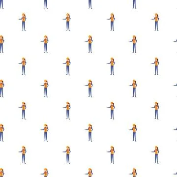 Female construction worker character repeating pattern background 스톡 일러스트
