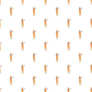Female construction worker holding brick repeating pattern Stock Illustration