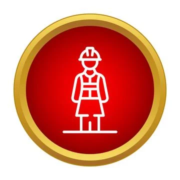 Female construction worker icon in red circle Stock Illustration