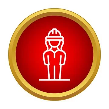 Female construction worker icon in red circle button Stock Illustration