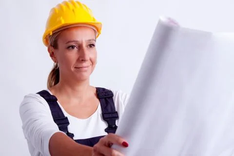 Female construction worker Stock-Fotos
