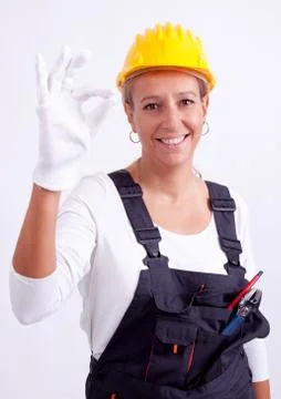 Female construction worker Stock-Fotos