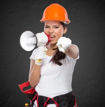 Female construction worker shouting Stock Photos