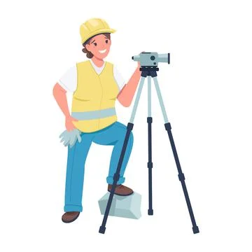 Female construction worker with video camera semi flat color vector character Stock Illustration