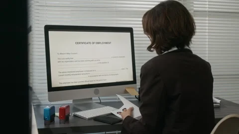 Female Consulate Officer Processing Visa Application on Computer Stock Footage 331508622