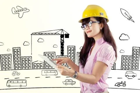 Female contractor using digital tablet Stock Illustration