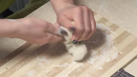Female cook kneading bread dough, hands close-up. Stock Footage 288175093