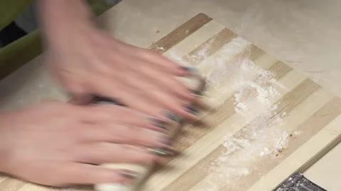 Female cook kneading bread dough, hands close-up. Stock Footage 288175111