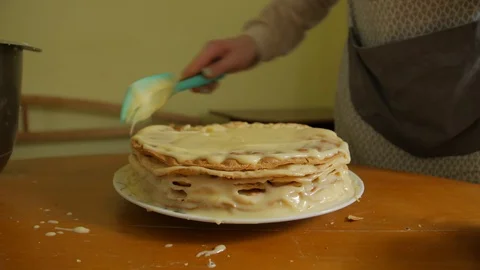 Female Is Cooking A Cake Stock Footage 129169908