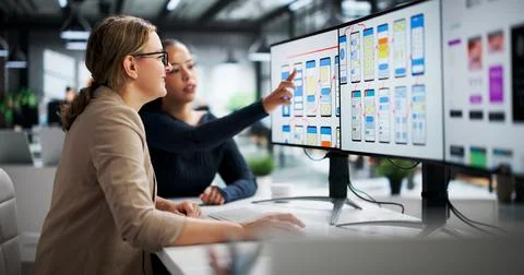 Female Creative Designer Using PC For UX Development Training Online Stock Photos