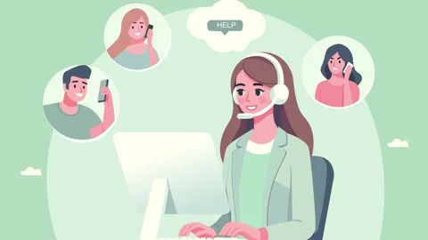 Female Customer Support Agent and Remote Help Desk Team Animation 스톡 동영상 334364583