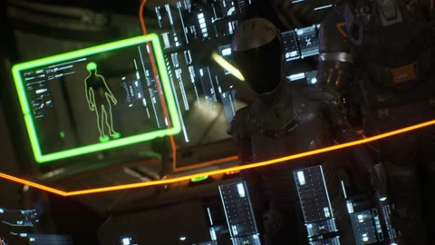 A female cyborg at the bridge during the Battle of Star Wars 24 Stock Footage 167364302