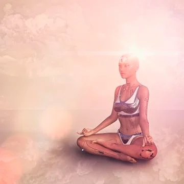 Female cyborg meditating イラスト素材