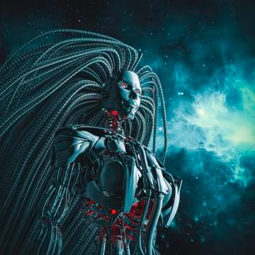 Female cyborg space Stock-Illustration