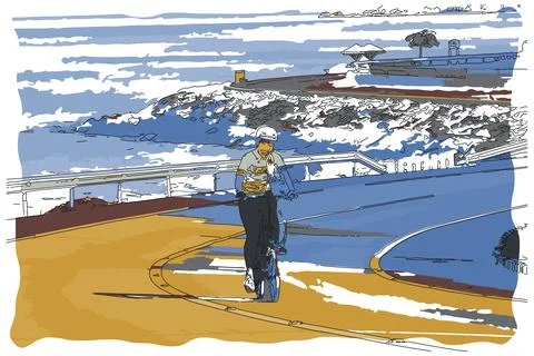 A Female cycle on a road Stock Illustration