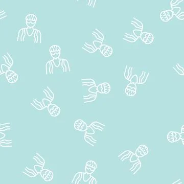 Female cyclist line seamless pattern Stock Illustration