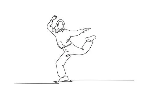 Female dancer mid-step, balancing on one foot with the other leg kicked back Stock Illustration