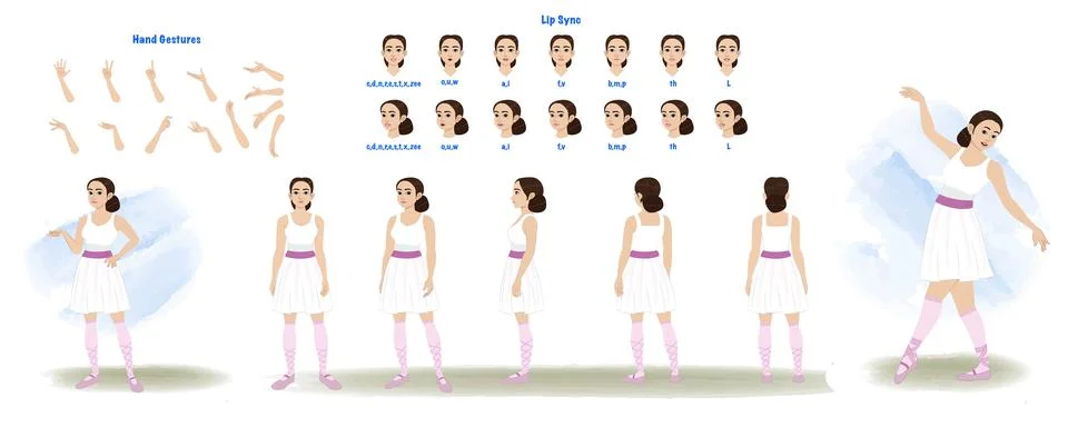 A female dancer model sheet. Dancer creation set. Stock Illustration