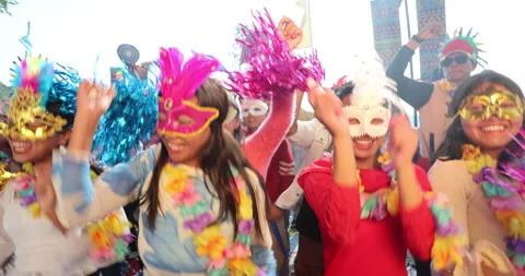 Female Dancers with Masquerade Masks Vídeo Stock 340269467