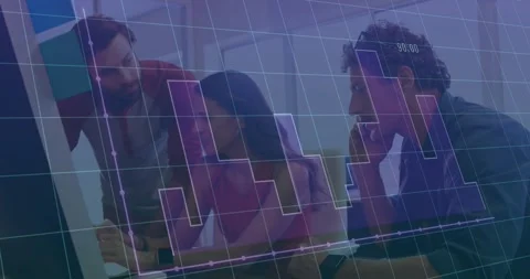 Female data analyst typing and invoking 3D graph showing rise then fall with Stock Footage 329561306
