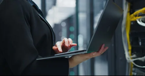 Female Data Center Engineer Using Laptop Computer Stock Footage 320867295