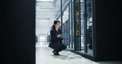 Female Data Center Specialist Using Tablet Computer Stock Footage 320866233