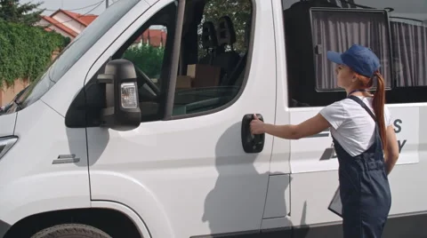 Female Delivery Van Driver Stock Footage 67439162