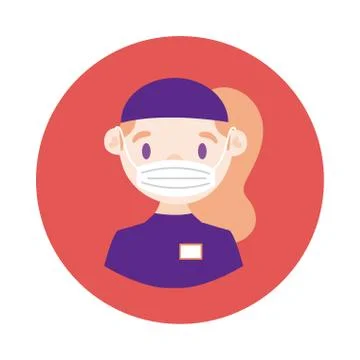 Female delivery worker using face mask block style イラスト素材