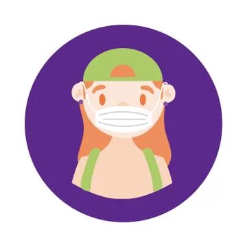 Female delivery worker using face mask block style Illustrazione stock