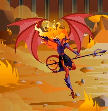Female demon with trident in hell Stock Illustration