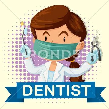 Female Dentist With Tooth And Tools