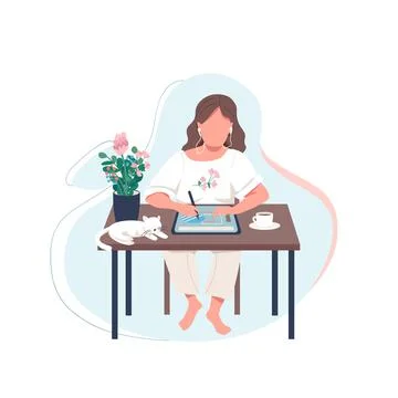 Female designer flat color vector faceless character Stock Illustration