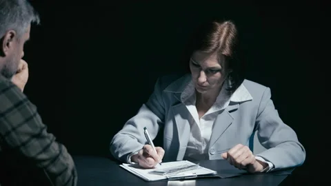 Female detective refusing to take bribe from male crime suspect, investigation Stock Footage 184427857