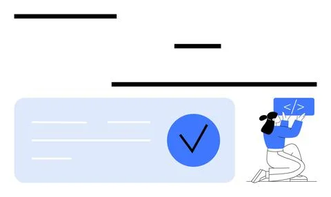 Female Developer Debugging and Fixing Code for Successful Program Execution Stock Illustration