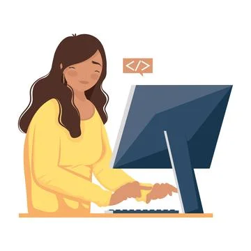 Female developer with desktop Stock Illustration